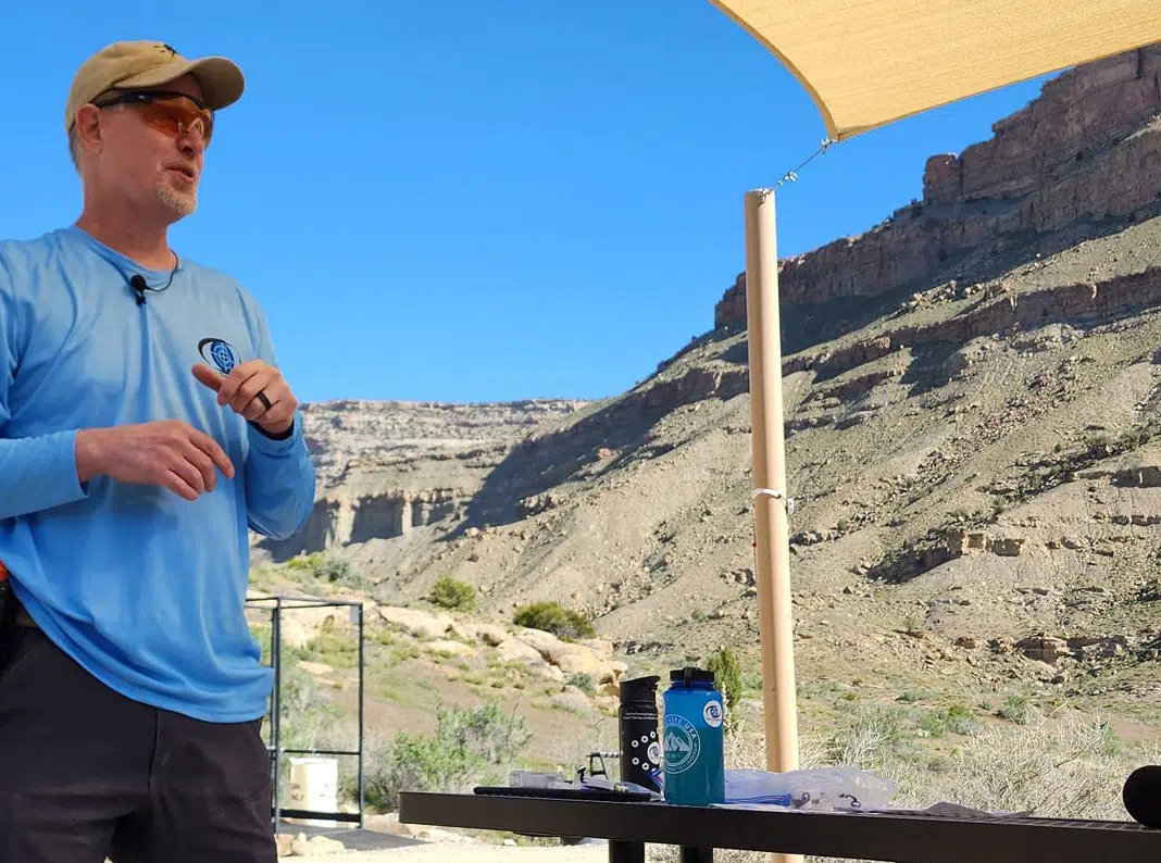 Teaching in front of a shotgun training cage